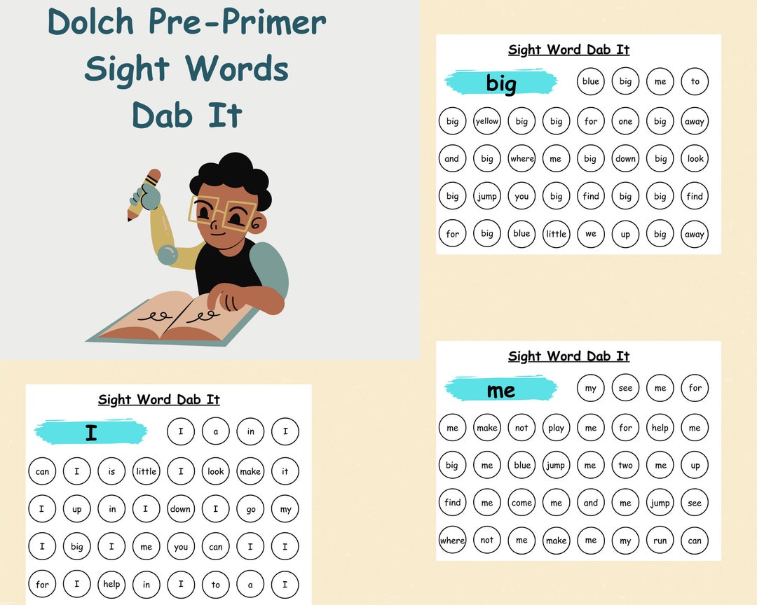 Dab It Dolch Pre-primer Sight Words Worksheet; Pre-k - 1st Grade - Etsy