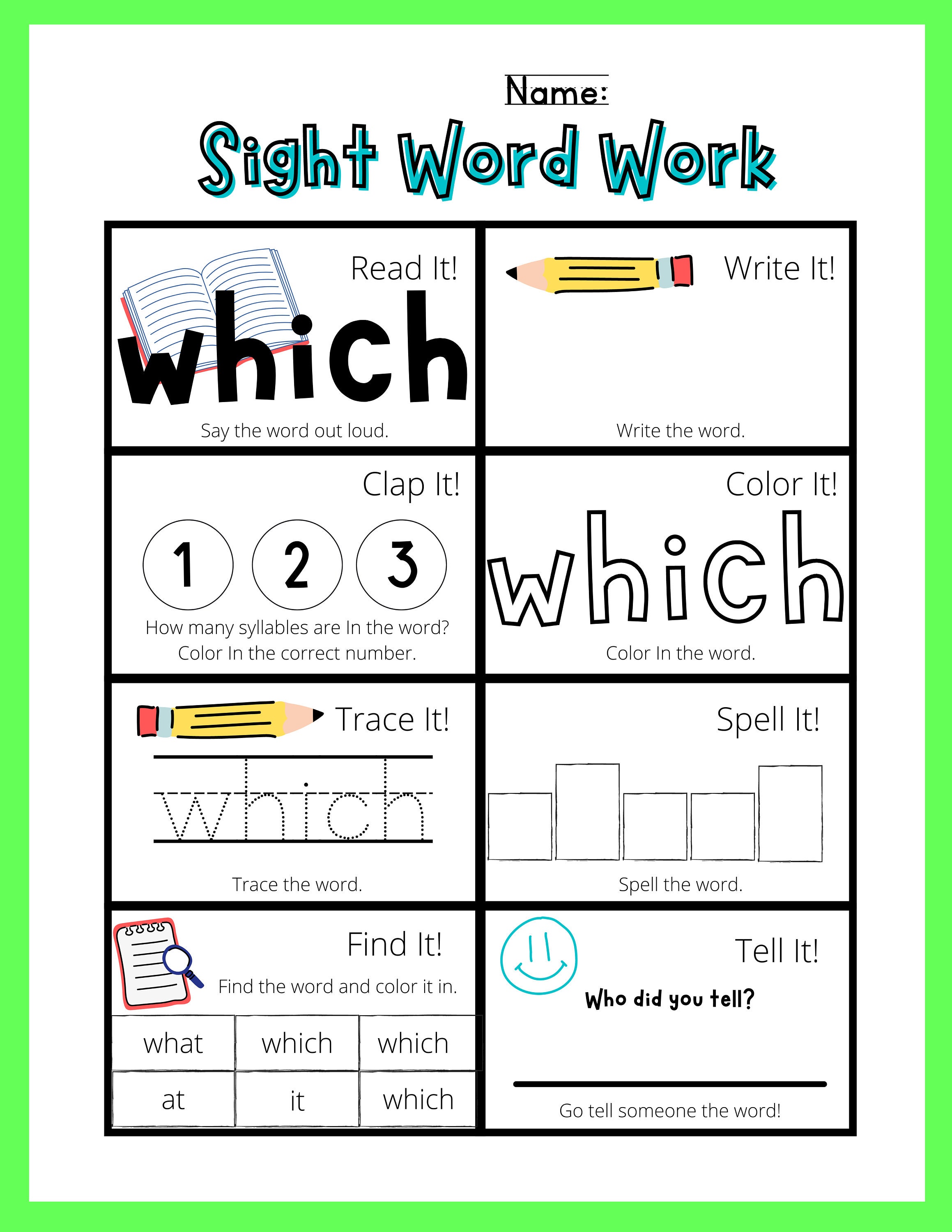 Printable FRY 1st 100 Sight Words Work Sheets; Fry First 100, Back to ...