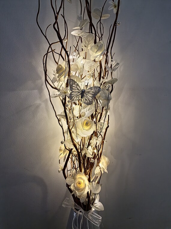 Rose Pearl Cream Twig lights Dried Willow Twigs For Floor Vase Lighted Branches Unique Home Decor Floral Willow Arrangement Battery