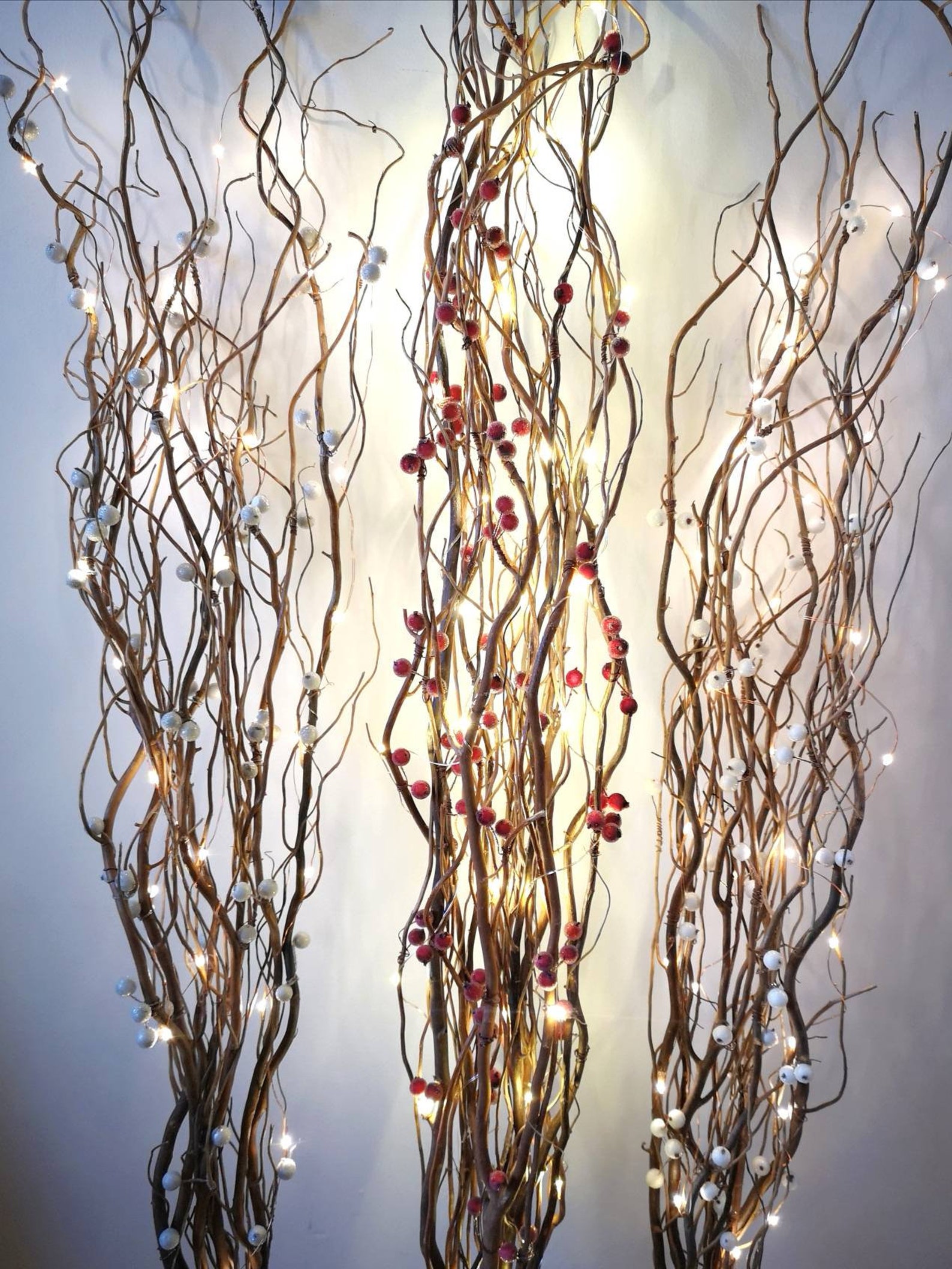 Winter Berry Twig Lights Battery frosted Berry Branches Twigs for Floor ...