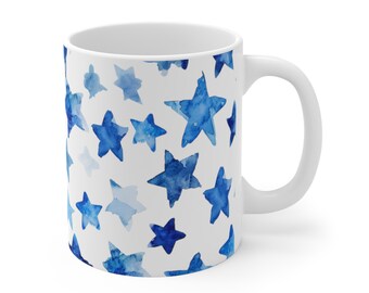 ブルースタープリントマグ | 高級陶磁器コーヒーカップマグ 水彩ティーカップ ゲストイベント ファミリーパーティー用 11オンス ティーマグ