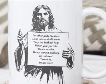 Die Zehn Gebote Jesus Kaffeebecher, Jesus Becher, Kirchenbecher, Christian Home Decor, Bibel Teetasse, Geschenkidee, Jesus Lover Geschenk
