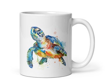 Sea Turtle Mug, Turtle Ceramic Mug, Turtle Coffee Mug, Gift for Turtle Lover Gift Ideas, Sea Lover, Ocean Lover Gift for Him
