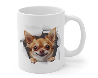 Chihuahua Dog Mug, Dog Lover Coffee Cup, Funny Chihuahua Mug, Chihuahua Gift For Her, 3D Hole In a Wall Mug 11oz, Dog Mom Ceramic Mug Gift