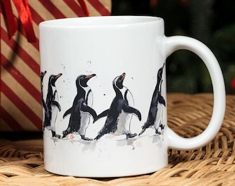 Penguins Marching Mug, Cute Animal Coffee Cup, Penguin Lover Gift, Arctic Bird Tea Mug, Winter Wildlife Kitchen Decor, Antarctic Party
