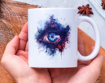 Dark Evil Eye Mug, Ceramic Mug , Artistic Coffee Mug, Gift For Mom, Spiritual Gift, Home Decor Evil Eye Protection Wicca Good Luck Charm