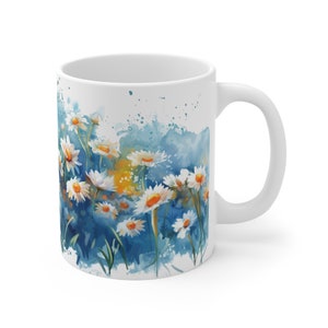 Daisy coffee mug | Cozy tea cups | Daisy cappuccino ceramic mug | Cute daisy pottery| Watercolor Design Cup | Engagement gift | Wedding gift