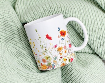 Boho Wildflowers Cottagecore Coffee Mug, Pressed Flowers Mug, Pastel Floral Nature Mug, Wildflower Tea Cup, Flower Garden Lover, Mom Gift