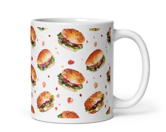 Burger Cheeseburger Coffee Mug - Burger Lover Gift, Service Award, Novelty Gift, Tea Cup, Desk Ornament, Hamburger Gift