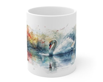 Swan Mug, Swan Lover, Swan Coffee Mug, Swan Gift, Gifts for Her, Swan Coffee Mug Swan Christmas Gift, Swan Cup, Artistic Pond Art Watercolor