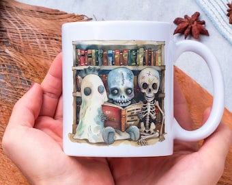 Einweihungsparty Geschenk Geistertasse Neues Zuhause Geschenke Gespenstische Bücherwurm Schwester Geschenk Frankenstein Geschenke Halloween Buchliebhaber Kaffeetasse 11 Unze