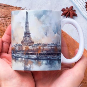Paris Eiffel Tower Watercolor Coffee Mug, France Gift Cup, Parisian Souvenir, Traveler&#39;s Mug, Paris Lover Tea Cup