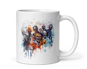 Kubek Zombie, Kubek na prezent, pomysł na upiorny prezent, kubek z horrorem, dziwne rzeczy, Unikatowy, zainspirowany Martwym Złem, kubek do kawy z twarzą z horroru, brzydki czarny kubek