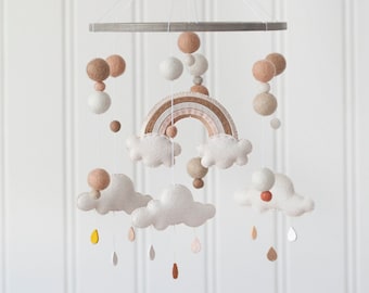 Neutral Rainbow Mobile - Boho Felt Mobile - Reading Nook Decoration