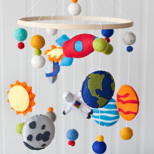 Space Baby Crib Mobile Nursery Felt Cot Hanging Etsy