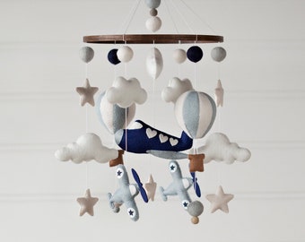 Airplane and Hot Air Balloon Mobile Handstitched with custom felt color options available