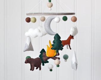 Woodland Animal  Mobile - Mountain Nursery - Nature and Bear Mobile - Reading Nook Decor