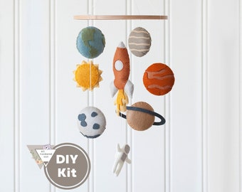 Felt Outer Space DIY Baby Mobile Kit with Rocket & Astronaut - Felt Craft Sewing Kit - Handmade Nursery Decor - Neutral Nursery