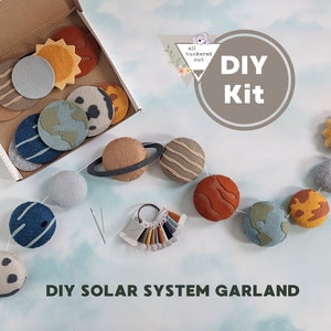 DIY Felt Solar System Garland Kit - Beginner Friendly Felt Craft Sewing Kit - Space garland