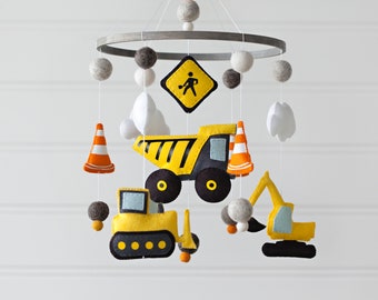 Construction Vehicle Felt Baby Mobile with custom colors available to match your nursery decor