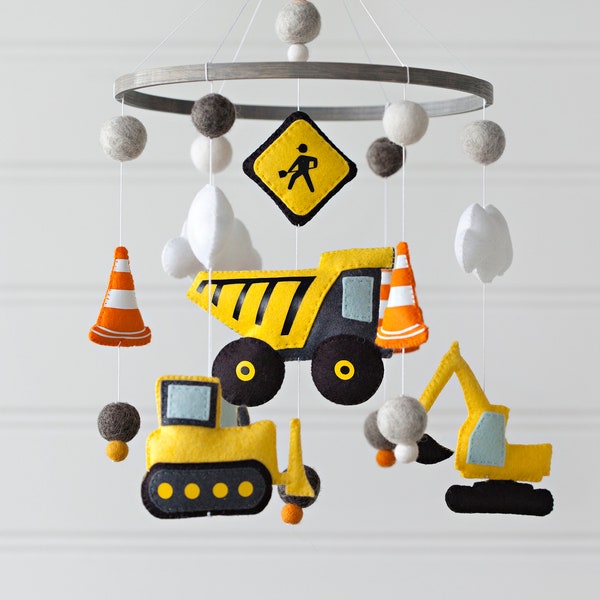 Construction Vehicle Felt Baby Mobile with custom colors available to match your nursery decor