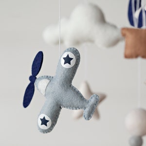 Airplane and Hot Air Balloon Mobile Handstitched with custom felt color options available image 5