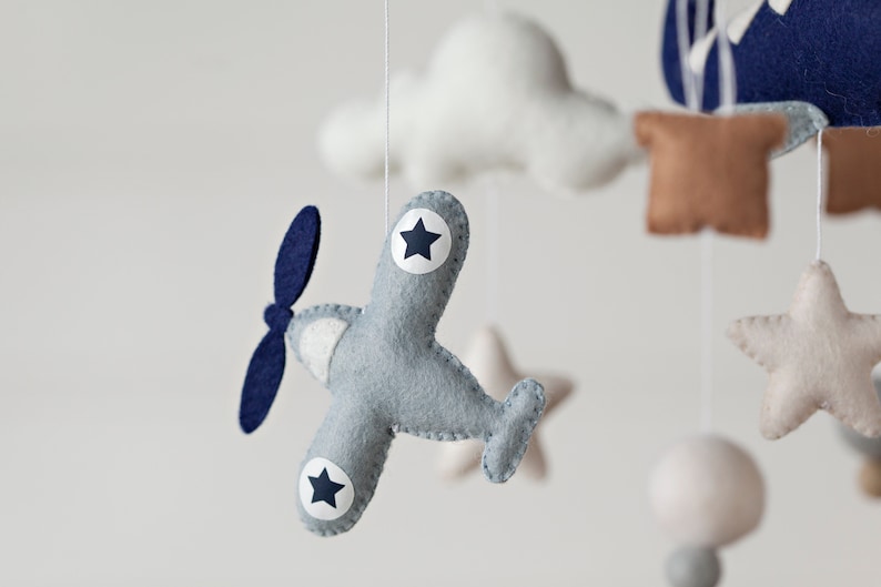 Airplane and Hot Air Balloon Mobile Handstitched with custom felt color options available image 5