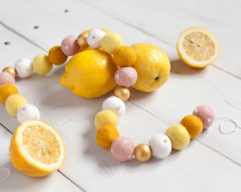 Pink Lemonade Wool Ball Garland - Summer Decor - Party Decor