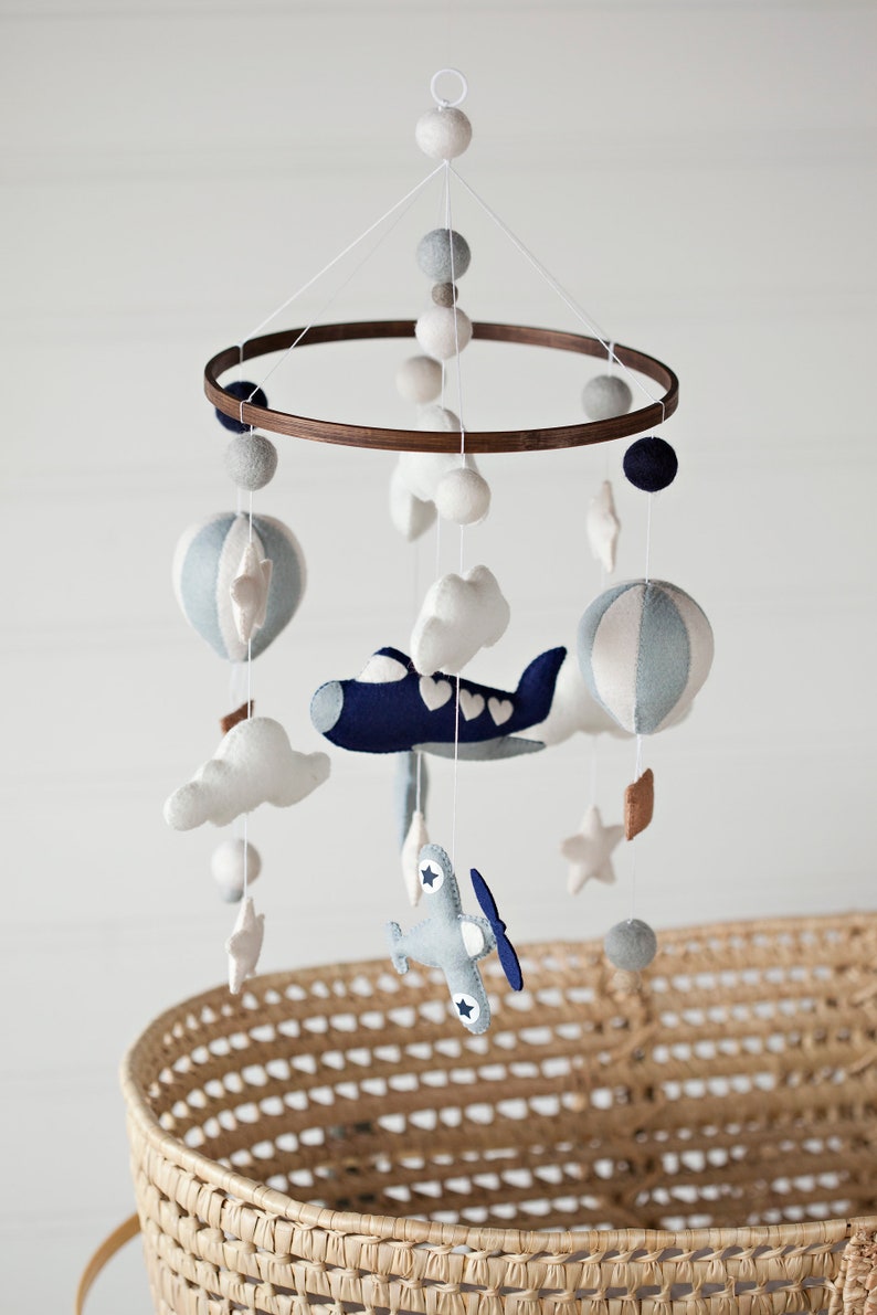 Airplane and Hot Air Balloon Mobile Handstitched with custom felt color options available image 2