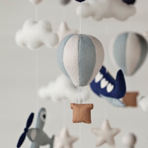 Airplane and Hot Air Balloon Mobile Handstitched with custom felt color options available image 4