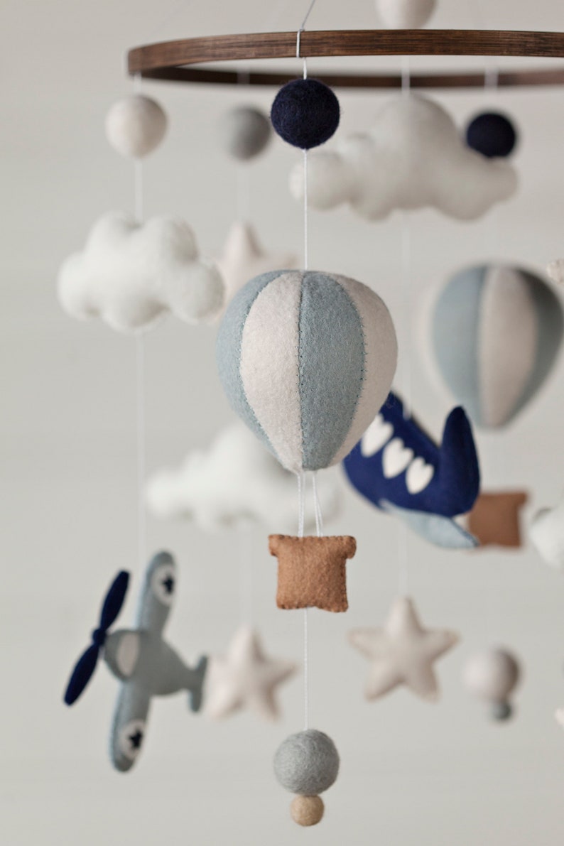 Airplane and Hot Air Balloon Mobile Handstitched with custom felt color options available image 4