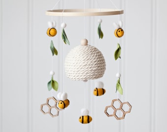 Felt Bumble Bee Mobile -  Beehive & Bee Nursery Decor - Handmade Mobile - Reading Nook Decor