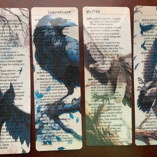 Bookmark - Upcycled Dictionary Paper - Crow and Vulture
