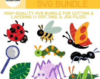 Bundle SVG di insetti colorati / Download istantaneo digitale SVG PNG / Bundle Cricut di alta qualità
