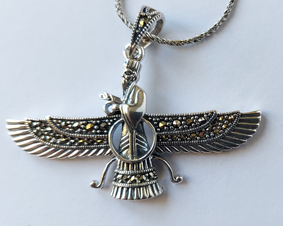 Ahura Mazda Necklace Sterling Silver Faravahar Pendant Etsy