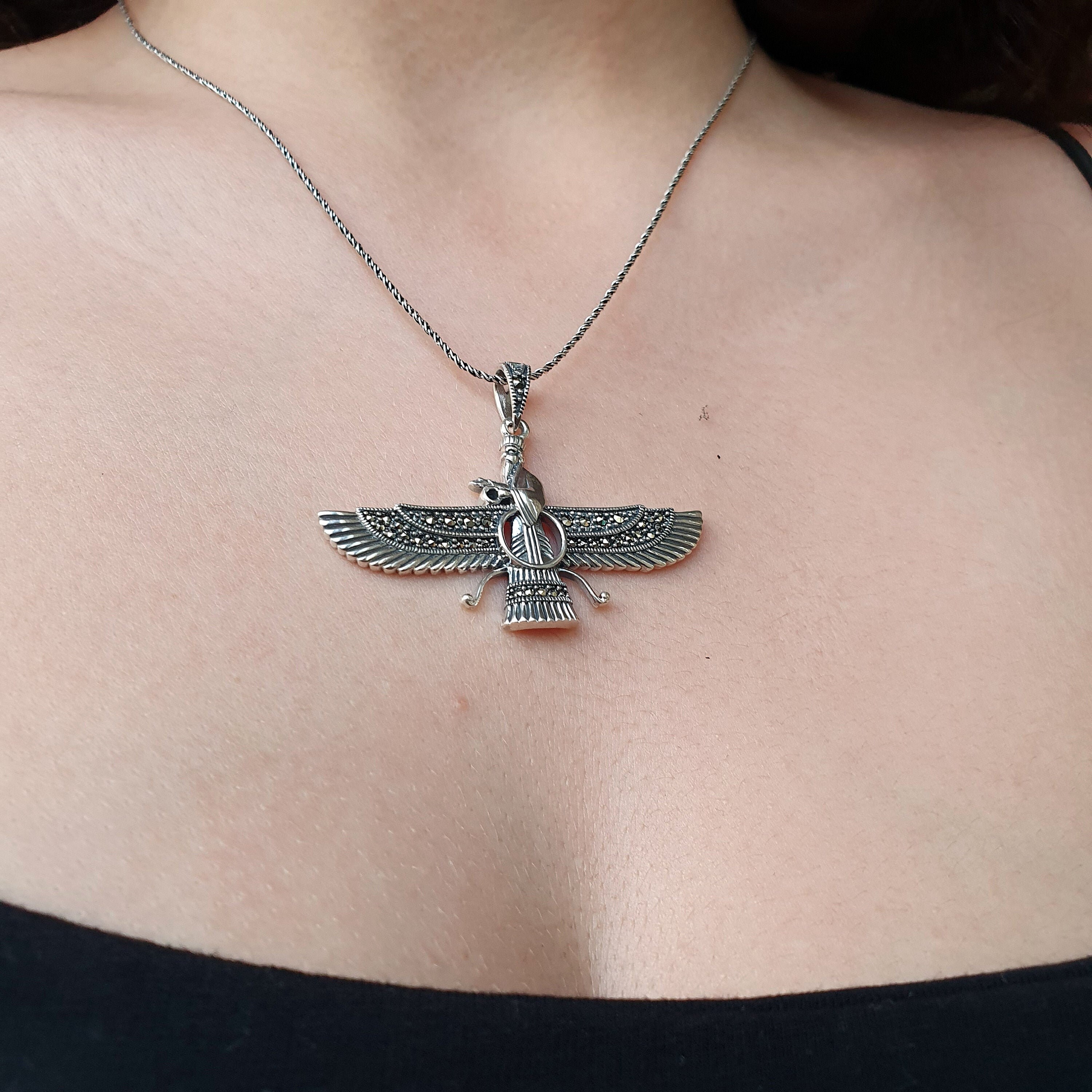 Ahura Mazda Necklace Sterling Silver Faravahar Pendant Etsy
