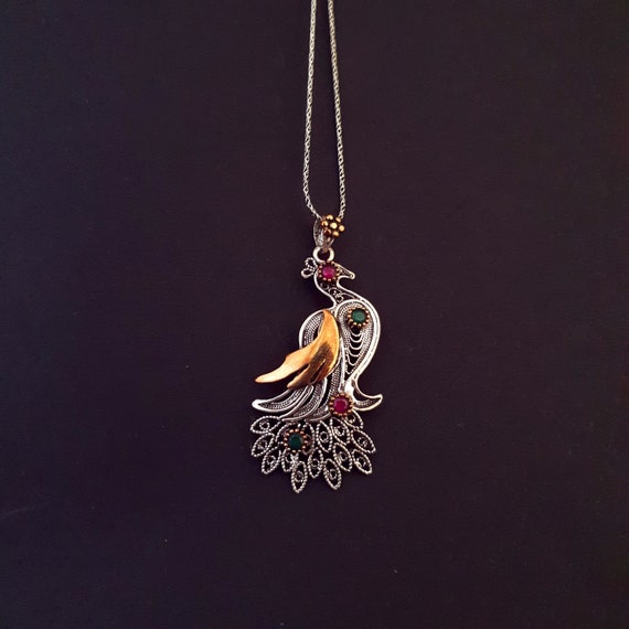 Silver peacock necklace Clearance