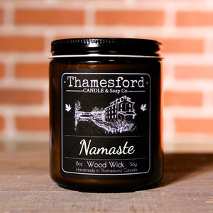 Namaste WOOD WICK 8oz Soy Candle in Amber jar, Candles, Scented Candle, Soy Candle, Christmas Gift, Gift, Handmade, Small Business
