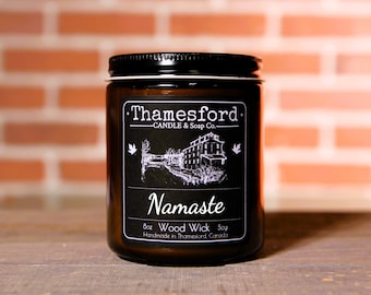 Namaste WOOD WICK 8oz Soy Candle in Amber jar, Candles, Scented Candle, Soy Candle, Christmas Gift, Gift, Handmade, Small Business