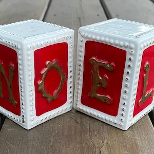 Vintage Napco 1962 Hand Painted Noel Block Salt and Pepper Shakers Salt and Pepper Set Made in Japan 1960s Retro Christmas Decor