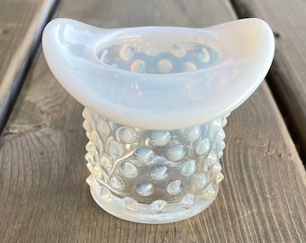 Vintage Fenton White Opalescent Hobnail Top Hat Toothpick Holder Planter Trinket Dish Retro Collectable Glass Decor