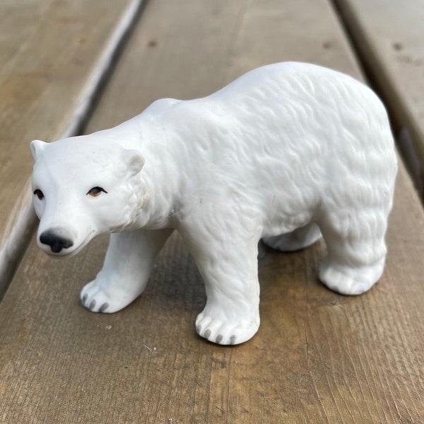 Vintage Bisque Porcelain Polar Bear Figurine Retro White Bear Figurine Winter Decor Christmas Decorations