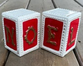 Vintage Napco 1962 Hand Painted Noel Block Salt and Pepper Shakers Salt and Pepper Set Made in Japan 1960s Retro Christmas Decor