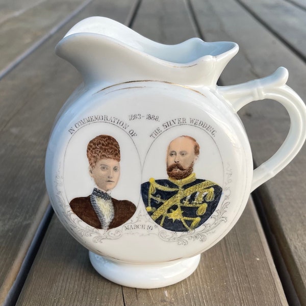 Antique Porcelain Water Jug Commemorating The Silver Wedding Anniversary of Future King Edward VII to Queen Alexandra 1863-1888 Germany