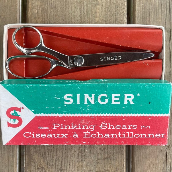 Vintage Singer 190mm 7 et 1/2 pouces cisailles à cranter dans la boîte d'origine Zig Zag scie coupe rétro fournitures de couture accessoires