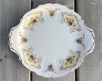 Vintage Royal Albert September Song Pattern Yellow Panel and Floral Design Fine Bone China Handled Cake Plate Made in England