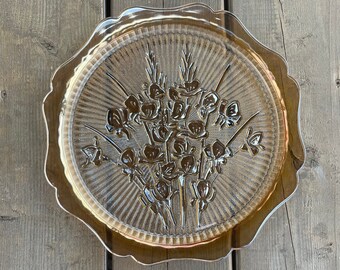 Assiette à sandwich en verre vintage Jeanette iris irisé et motif à chevrons souci carnaval en verre plateau de service