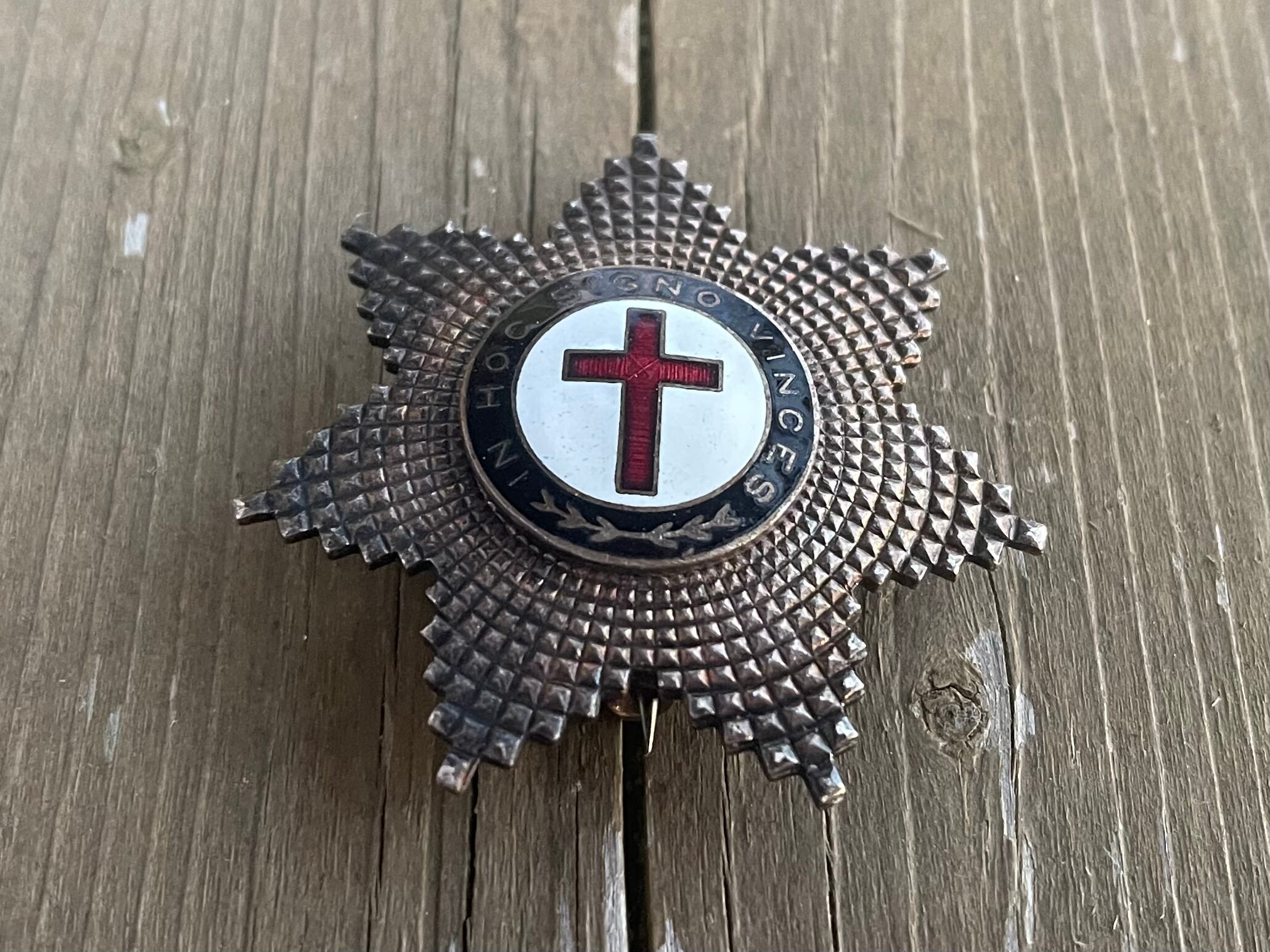 Vintage Masonic Silver Tone and Enamel in Hoc Signo Vinces “in