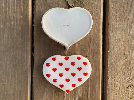 Vintage Pop Art Style Heart Red and White Porcela… - image 8