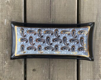 未使用・未開封　DREIMILLIONEN/AUS GLAS UND WEIN Vintage Houze Art Glass White and Gold Mid Century Paisley